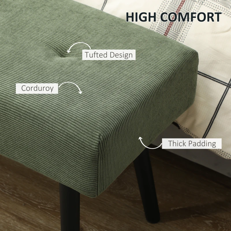 HOMCOM Ławka Tapicerowana z Pokryciem z Sztruksu, Ławka z Metalowymi Nogami, Ławka na Buty 100 x 36 x 45 cm Zielony
