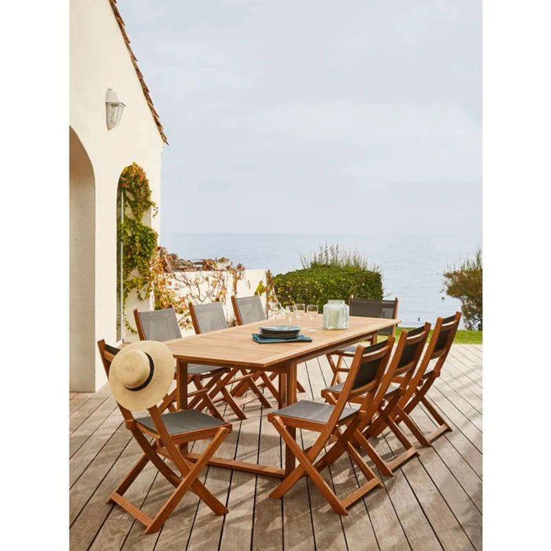 Ensemble repas de jardin - Table extensible + 8 chaises - Bois d'acacia - 8 places - LEVATA - Bocarnea