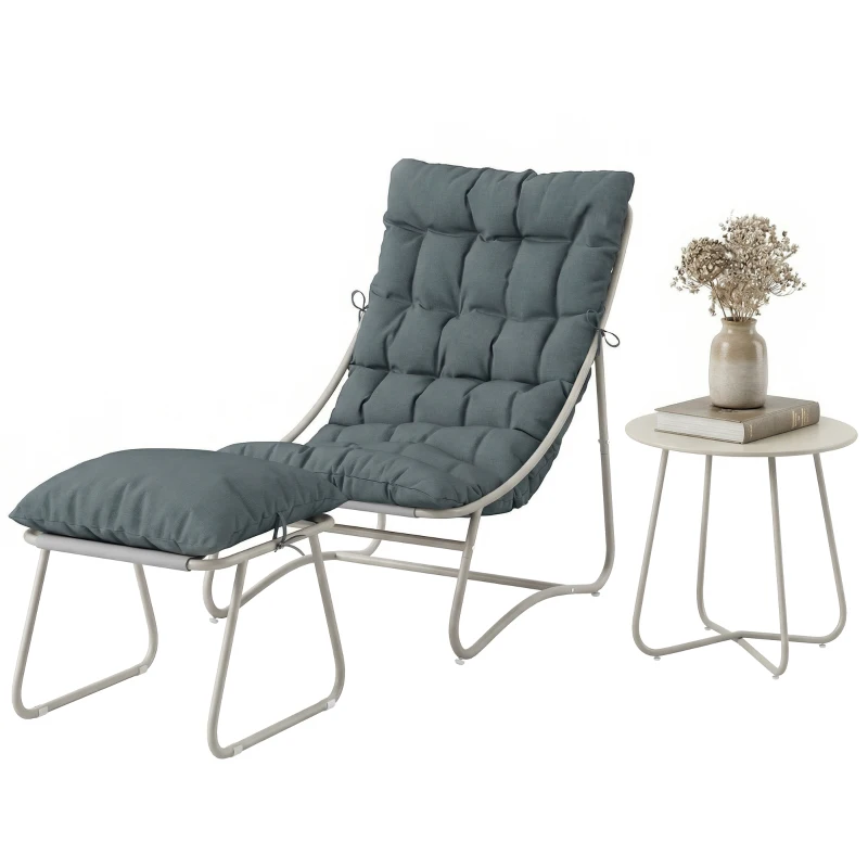 Outsunny Bistro Set for Garden, 3 Piece Outdoor Table and Chair with Footstool and Removable Cushions, Comfy Balcony Furniture