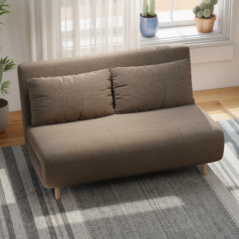 HOMCOM Schlafsofa, Gästebett, 3-fach verstellbare Rückenlehne, Kordoptik, bis 120 kg, 141 x 90 x 81 cm, Dunkelbraun