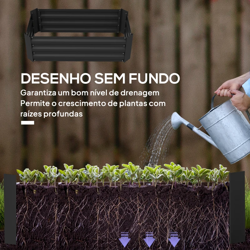 Outsunny Conjunto de 2 Caixas de Plantio de Aço Caixa de Plantio Quadrada para Cultivos de Plantas Flores Pátio Exterior 100x50x30 cm Preto