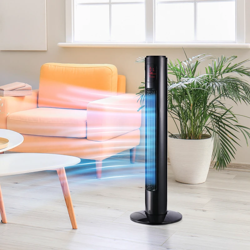 HOMCOM Ventilateur colonne silencieux 45 W 3 modes 3 vitesses télécommande oscillant 70° minuterie et affichage LED 96 cm noir
