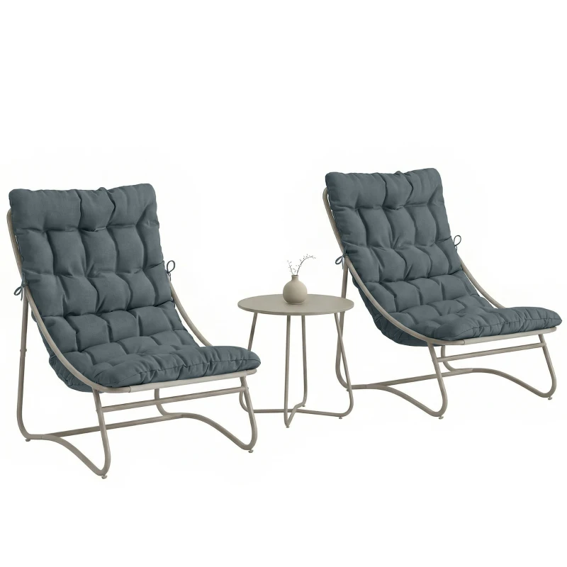 Outsunny 3 Piece Garden Bistro Set, Round Outdoor Bistro Table and Chairs Set for 2 with Texteline Seat and Cushions, Dark Grey