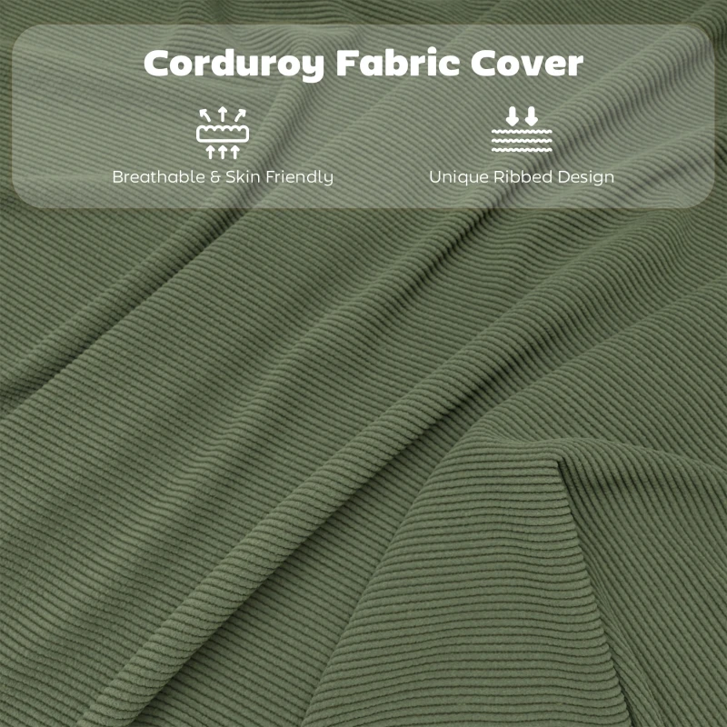 HOMCOM Zestaw 4 tapicerowanych składanych krzeseł, składane krzesła ze sztruksowym obiciem, oparciem, metalową ramą, zielone