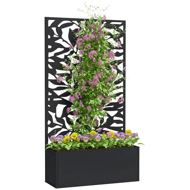 Outsunny Ghiveci cu spallier pentru plante cățărătoare din oțel, montare pe perete sau pe podea, 61x23x113 cm, negru