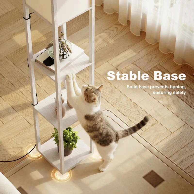 HOMCOM 3-Tier Floor Lamp with Shelves and Storage, Modern Corner Standing Lamp with Lampshade, Reading Light with Foot Switch for Living Room, Bedroom, Home Office, Bulb not Included, White