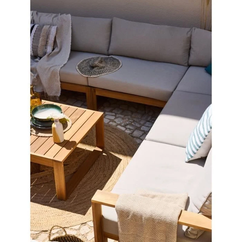 Salon de jardin d'angle modulable LEVATA XXL - Bois d'acacia FSC - 9 personnes - Gris de lin + Housse incluse