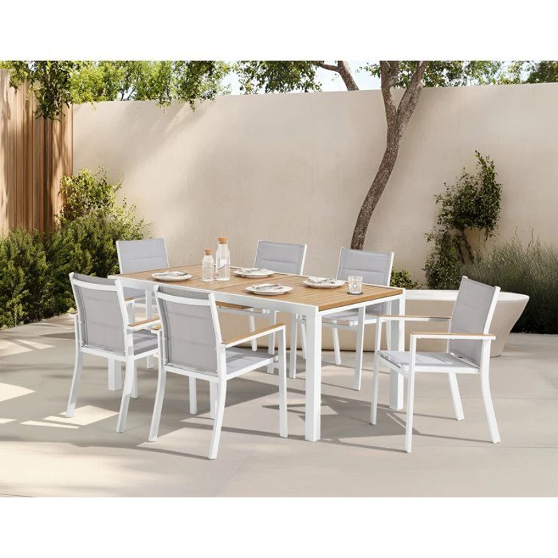 Ensemble repas de jardin LOUNA 8 personnes en aluminium - Table extensible + 8 fauteuils