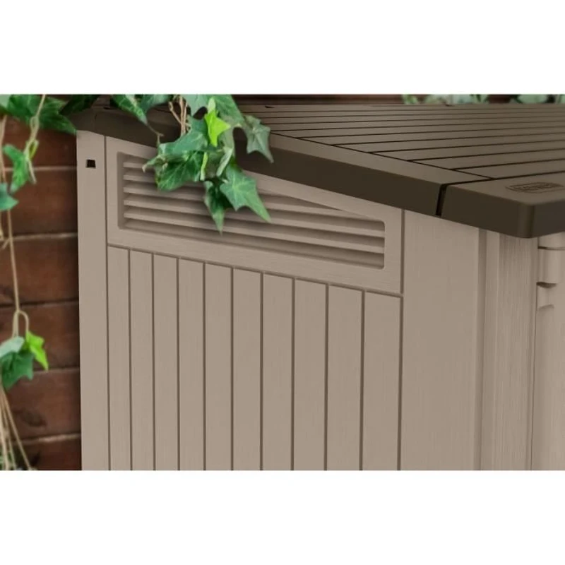 Coffre de rangement extérieur KETER en résine 880 litres Beige et marron- Malle de jardin sans vérins