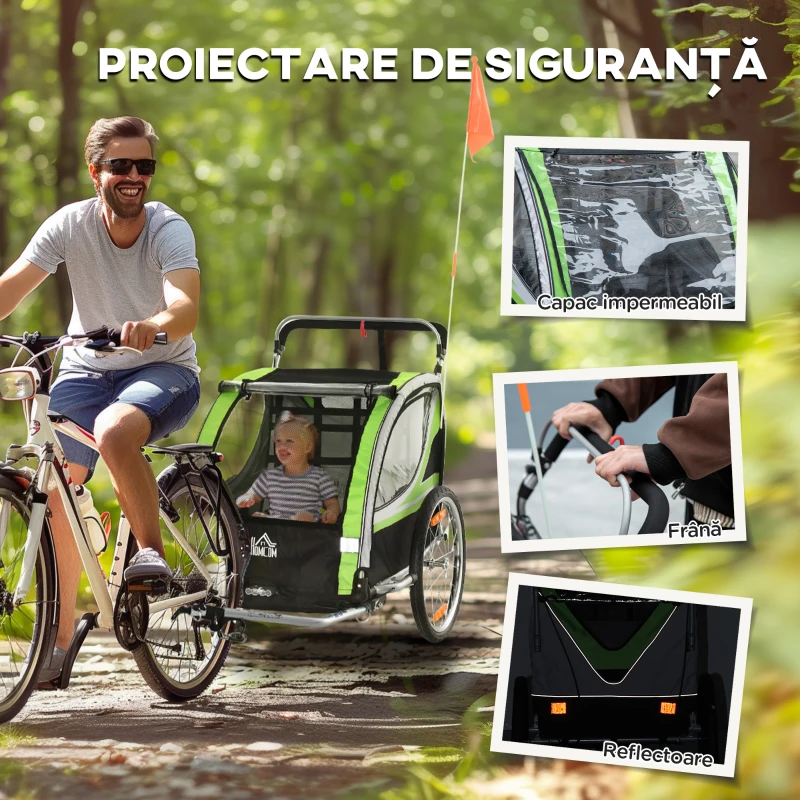 HOMCOM Remorcă Bicicletă pentru Copii, Design 2 în 1 cu Frână și Centură de Siguranță, 142x75x101 cm, Albastru