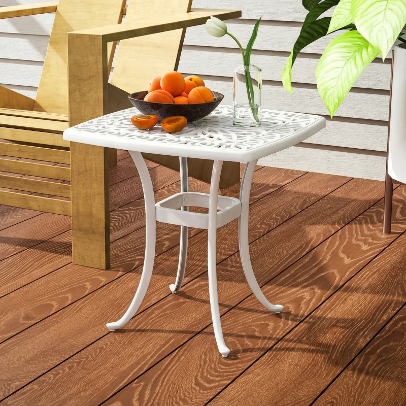 Outsunny Outdoor Garden Table with 38mm Dia. Umbrella Hole, Cast Aluminium Patio End Table with Anti-slip Foot Pads for Garden