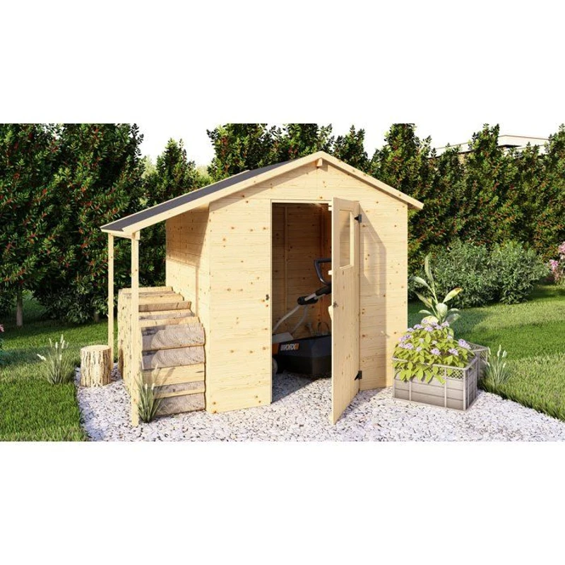 Abri de jardin en bois avec appentis - Pin brut - 2,96 m² (abri) + 0,88 m² (appentis) - Panneaux de 12 mm