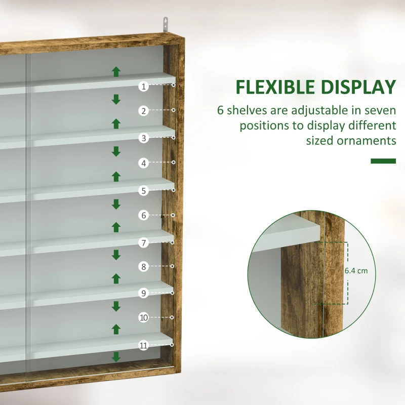 HOMCOM Six Shelf Display Cabinet, with Glass Doors - Brown