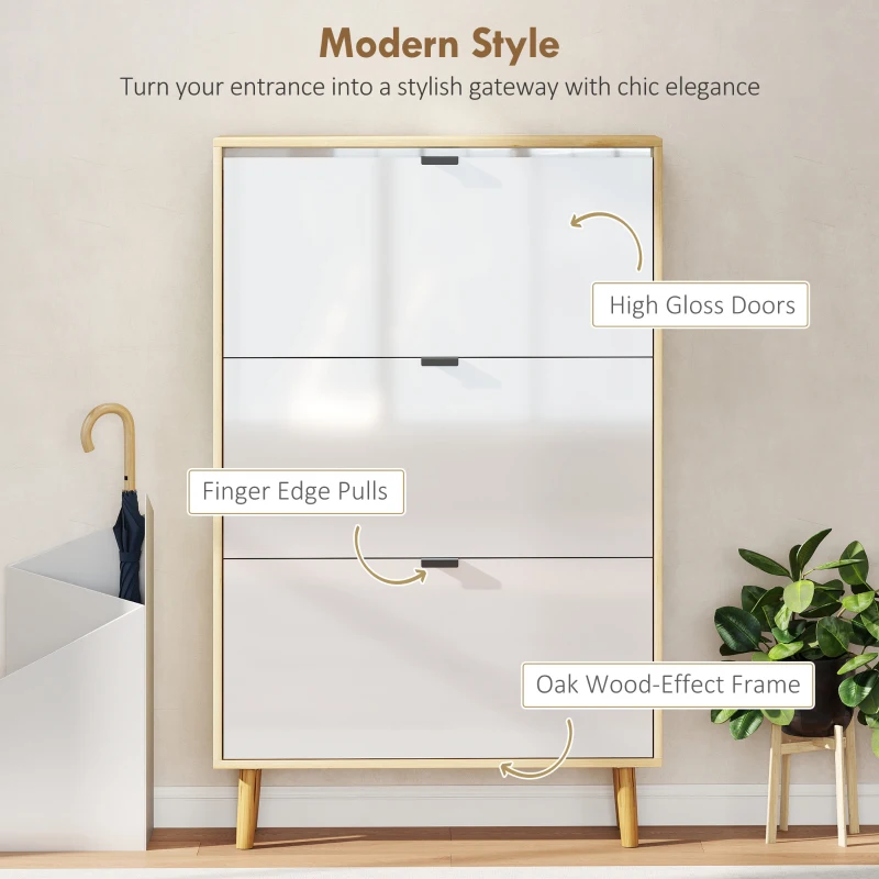 HOMCOM Pantofar Slim Modern cu 3 Sertare Rabatabile pentru 24 Perechi de Pantofi, 80x24x127 cm, Alb