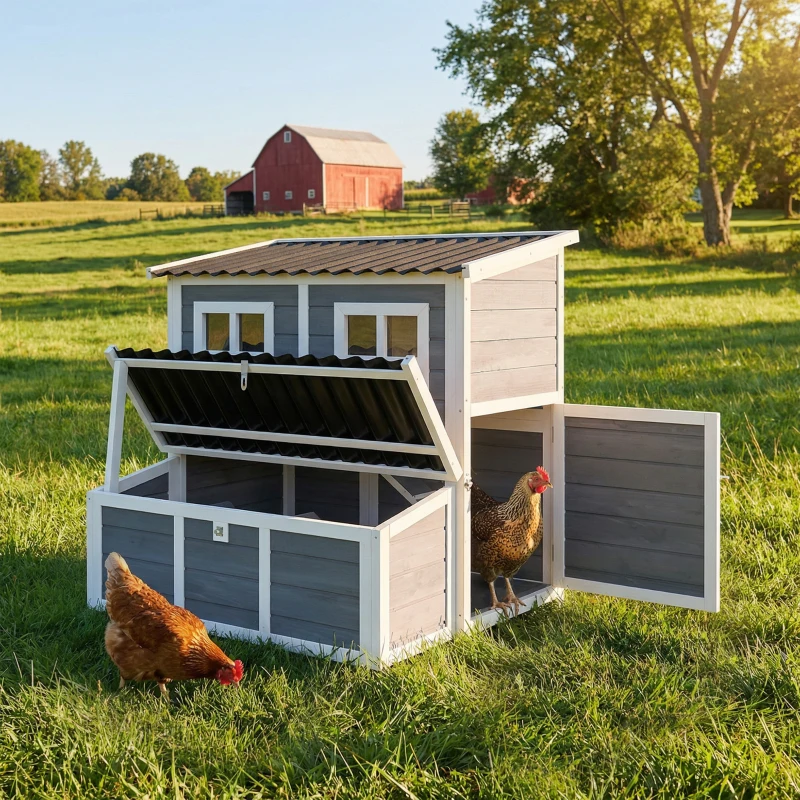 PawHut Wooden Chicken Coop with Nesting Box, Slide-Out Tray, Perches, for 4-6 Chickens, 100 x 86 x 100cm