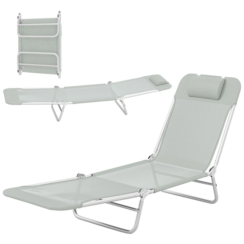 Outsunny Steel Frame Sun Lounger, with Reclining Back - Light Grey