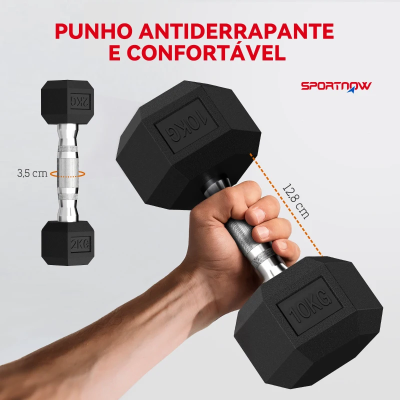 SPORTNOW Conjunto de Halteres 2x2kg 2x5kg 2x8kg 2x10kg com Suporte de Armazenamento para Exercício Treino Preto