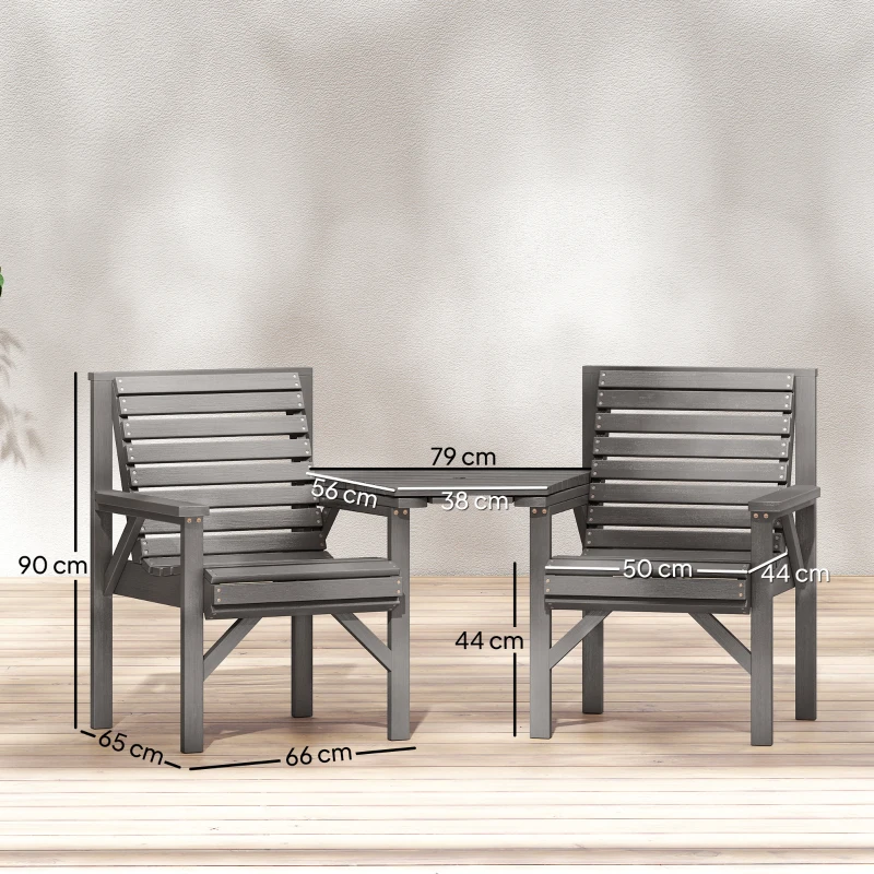 Outsunny Wooden Garden Bistro Set, 2 Seater Wooden Outdoor Table and Chairs with Parasol Hole for Patio, Light Grey