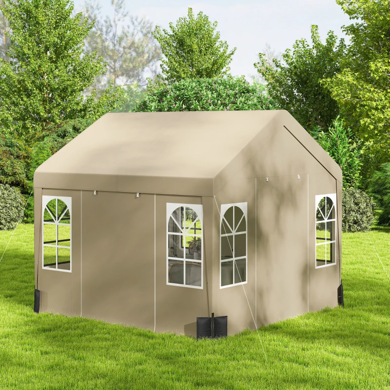 Outsunny 3 x 3 m Party Tent, Outdoor Canopy Tent Shelter with Removable Sidewalls, 4 Zipped Doors, for Parties, Wedding, Beige