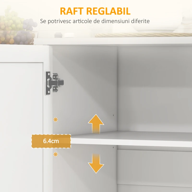 HOMCOM Insulă de Bucătărie cu Sertar, Dulap și 2 Rafturi Deschise, din MDF și Oțel Inoxidabil, 128x45,5x91,5 cm(m-7)
