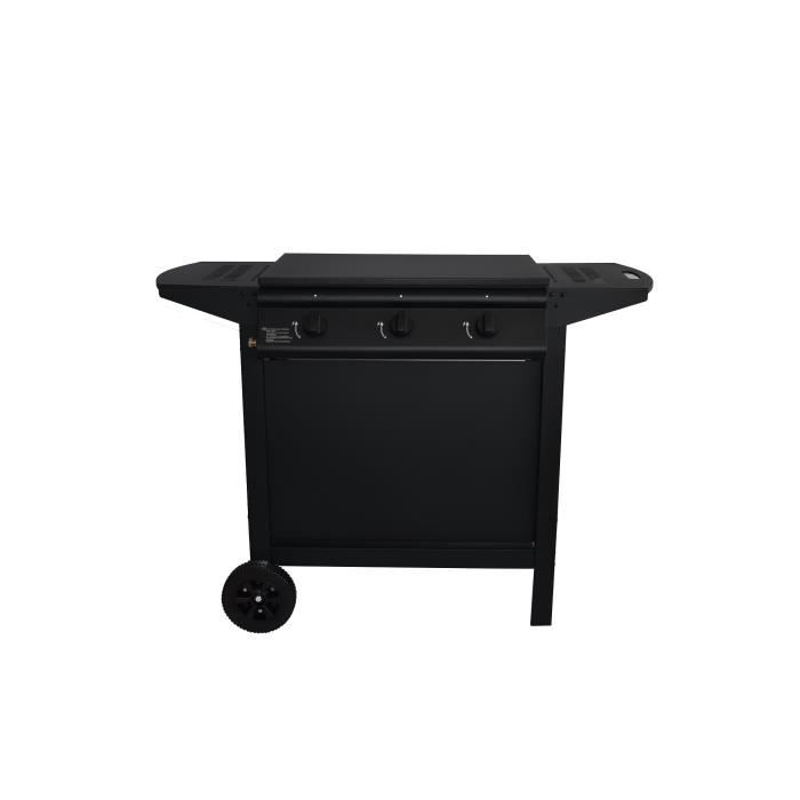 Barbecue a gaz - GRILL GARDEN - Noir - 3 brûleurs - Avec capot de protection - Allumage Piezo électrique