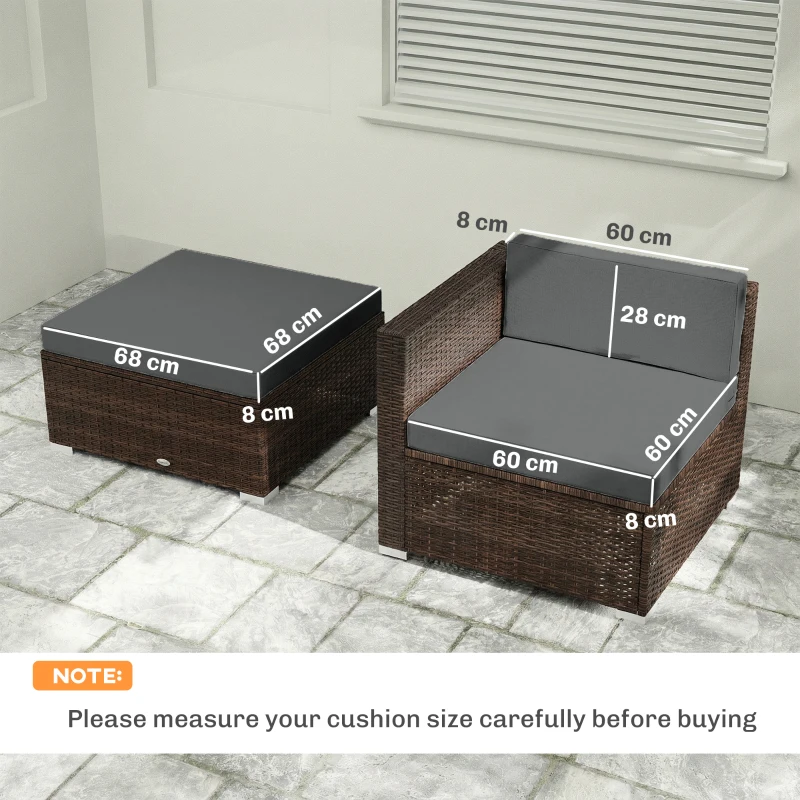 Outsunny 7-Piece Patio Furniture Cushions, Outdoor Loveseat Cushion with Removable Covers for Rattan Furniture, 60x60 cm, Dark Grey