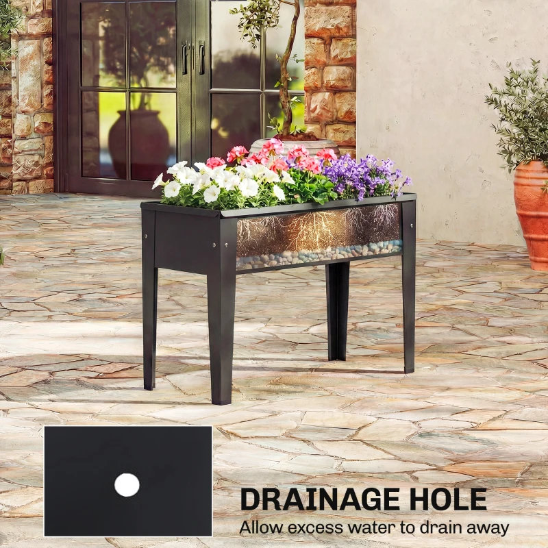 Outsunny Raised Planter, Metal Raised Garden Bed on Legs with Drainage Hole and Foot Covers, Black