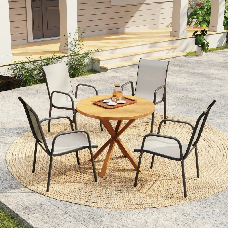 Outsunny Cadeiras de Jardim Conjunto de 4 Cadeiras de Terraço Empilháveis com Encosto Respirável Apoios de Braço Capacidade 120 kg