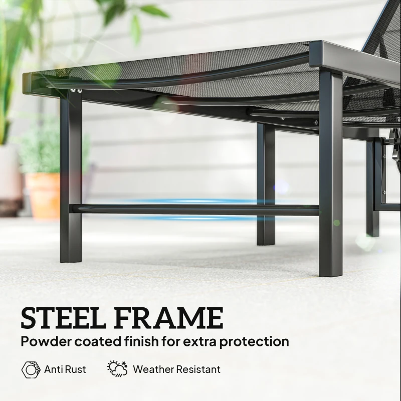 Outsunny Set of Two Reclining Sun Loungers - Black