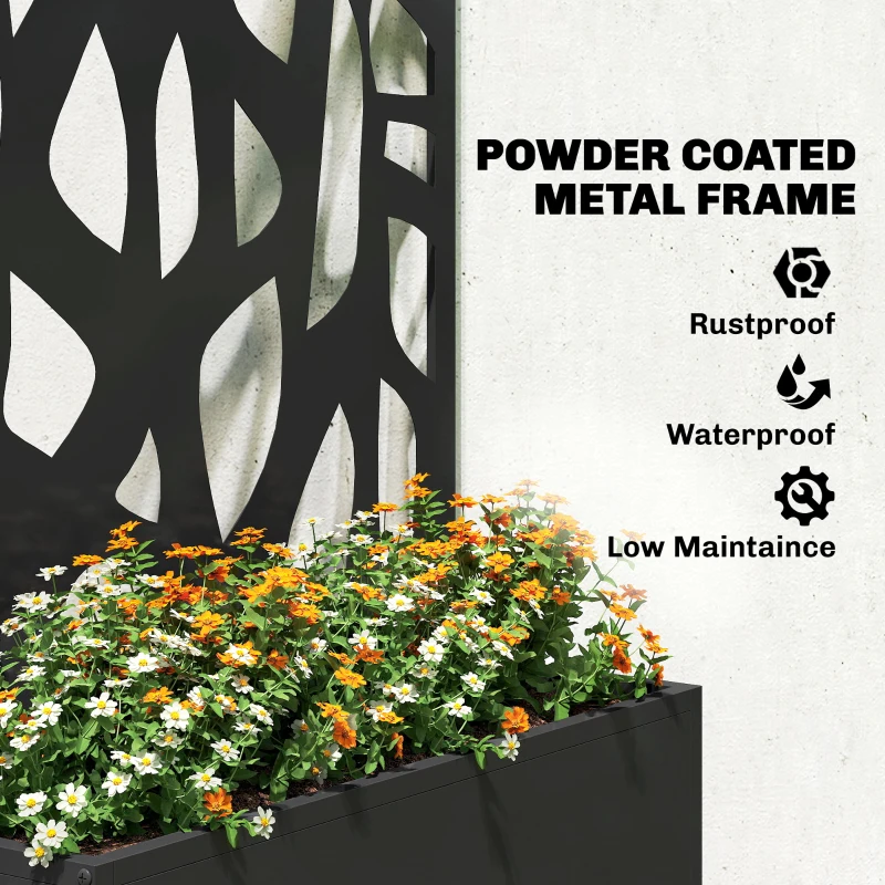 Outsunny Metal Raised Garden Bed with Trellis, Outdoor Planter Box with Privacy Screen, Elevated Garden Box for Climbing Plants