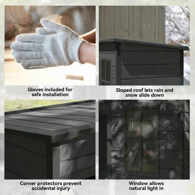 Outsunny 5' x 3' Garden Shed with Floor, Outdoor Storage Shed with Lockable Door, Window and Vent, Dark Grey