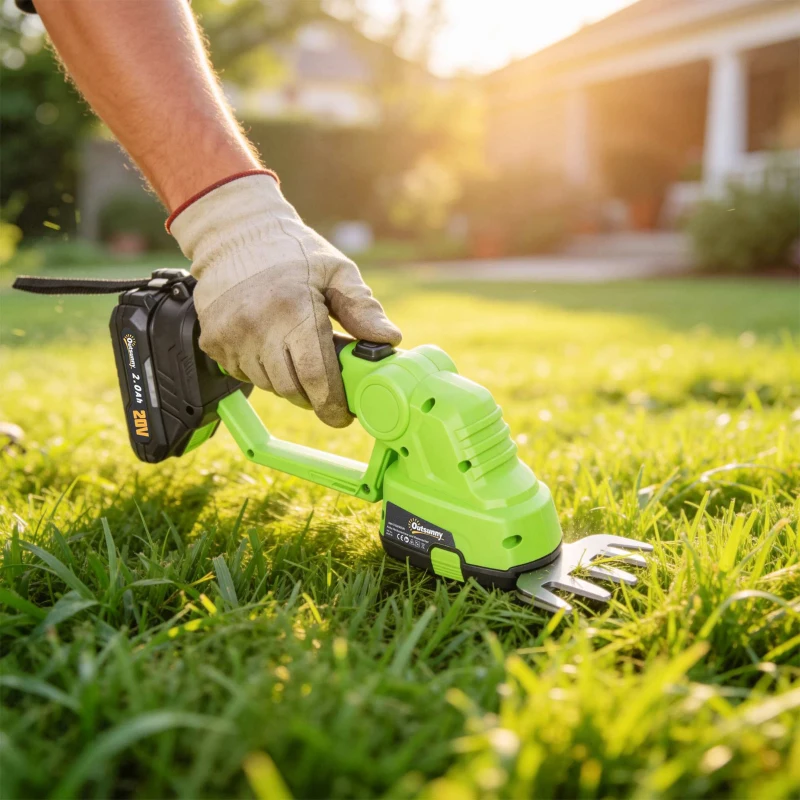 Outsunny 2-in-1 Draadloze Heggenschaar Elektrische Heggen- & Struikschaar met 20/10 cm Snijlengte, Oplader