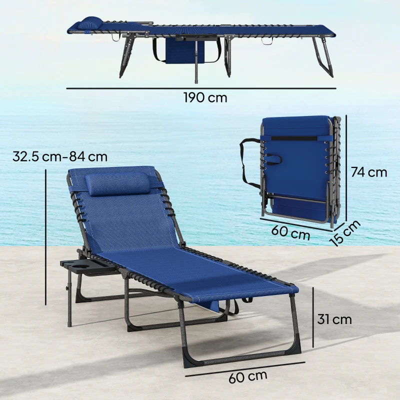 Outsunny Five-Position Reclining Sun Loungers Set of 2 - Dark Blue