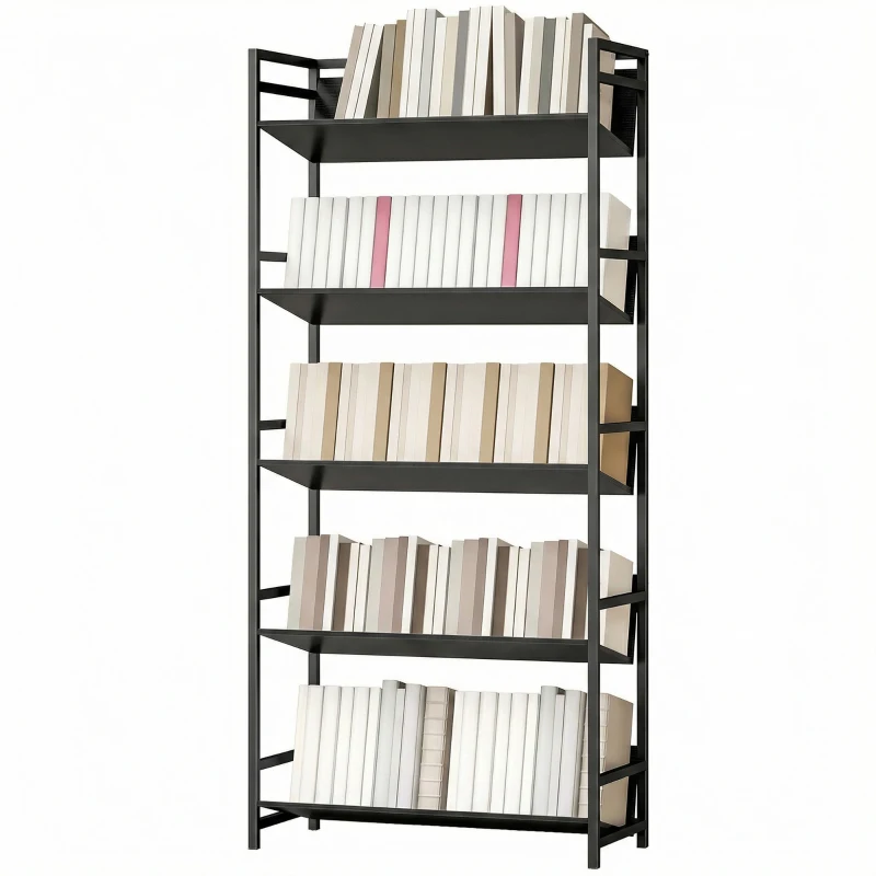 HOMCOM Bookshelf 5-Tier Metal Frame Room Divider Bookcase Storage Shelves for Living Room Black