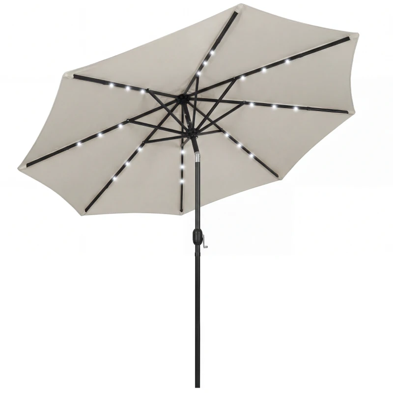 Outsunny 2.6 m Garden Parasol Umbrella with LED Solar Light, Parasol Cover, Outdoor Market Patio Umbrella, Light Grey