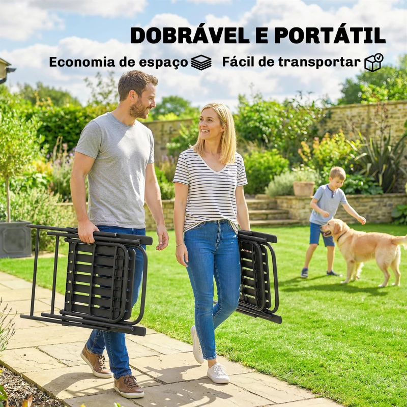 Outsunny Conjunto de 4 Cadeiras Dobráveis para Jardim com Apoios de Braços Encosto e Assento Estrutura Metálica 55x63x93 cm Preto