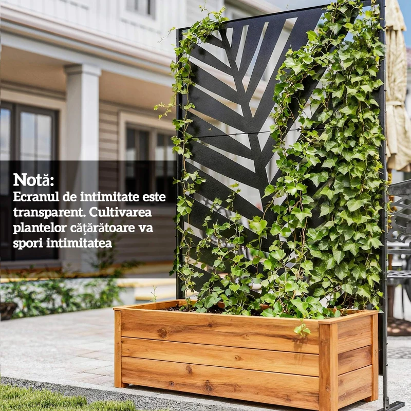 Outsunny Panou pentru Intimitate Exterior din Metal, 122 x 198 cm, Divizor Decorativ cu Suport și Șuruburi de Ancorare, Panou Autoportant pentru Grădină, Terasă, Piscină, Frunză de Bananier