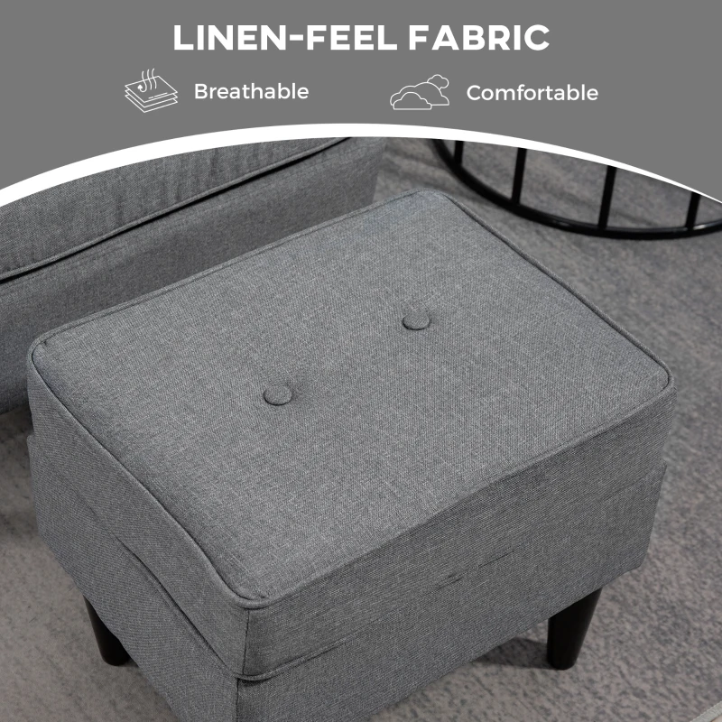 HOMCOM Oorfauteuil met Voetkruk, Gestoffeerde Fauteuil met Rubberhouten Poten, Stoffen Bekleding, Grijs