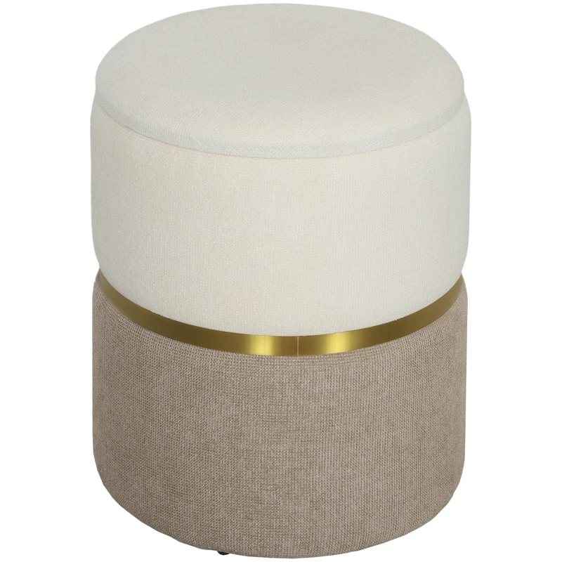 HOMCOM 36cm Round Storage Ottoman, Upholstered Chenille Footstool with Removable Lid, Vanity Stool for Living Room, Bedroom, Cream