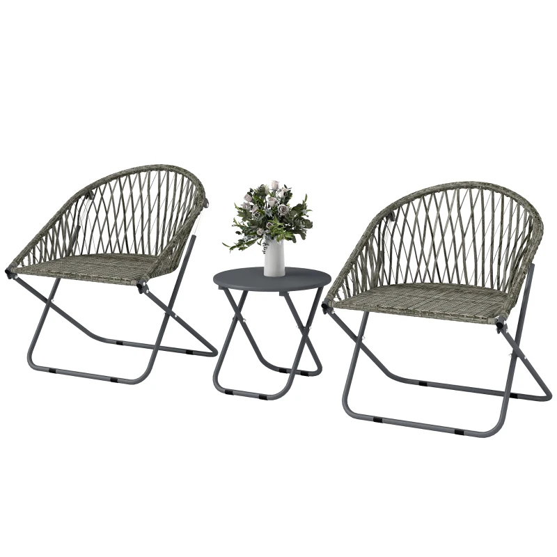 Outsunny Patio Bistro Set, Folding Patio Furniture Set with 2 Chairs and Table, Grey