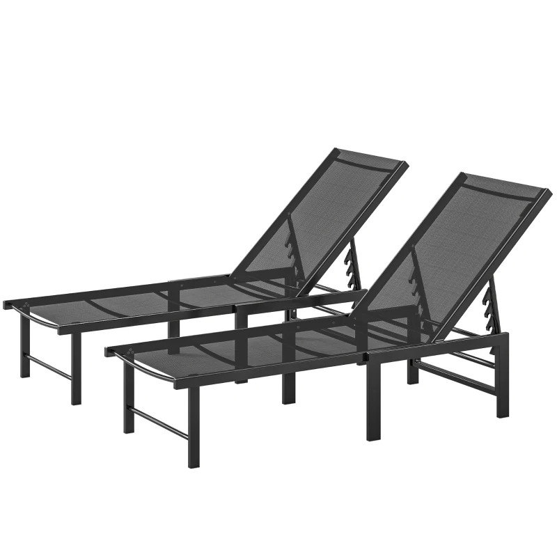 Outsunny Set of Two Reclining Sun Loungers - Black