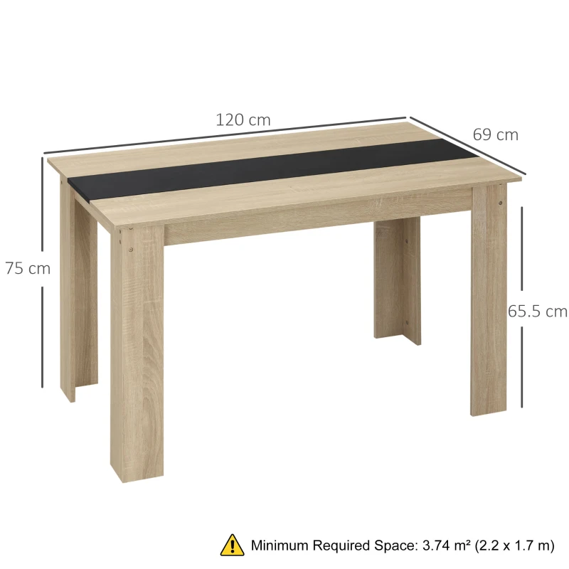 HOMCOM Masă de sufragerie modernă din lemn pentru 4-6 persoane, 120x69x75cm, culoare negru și lemn