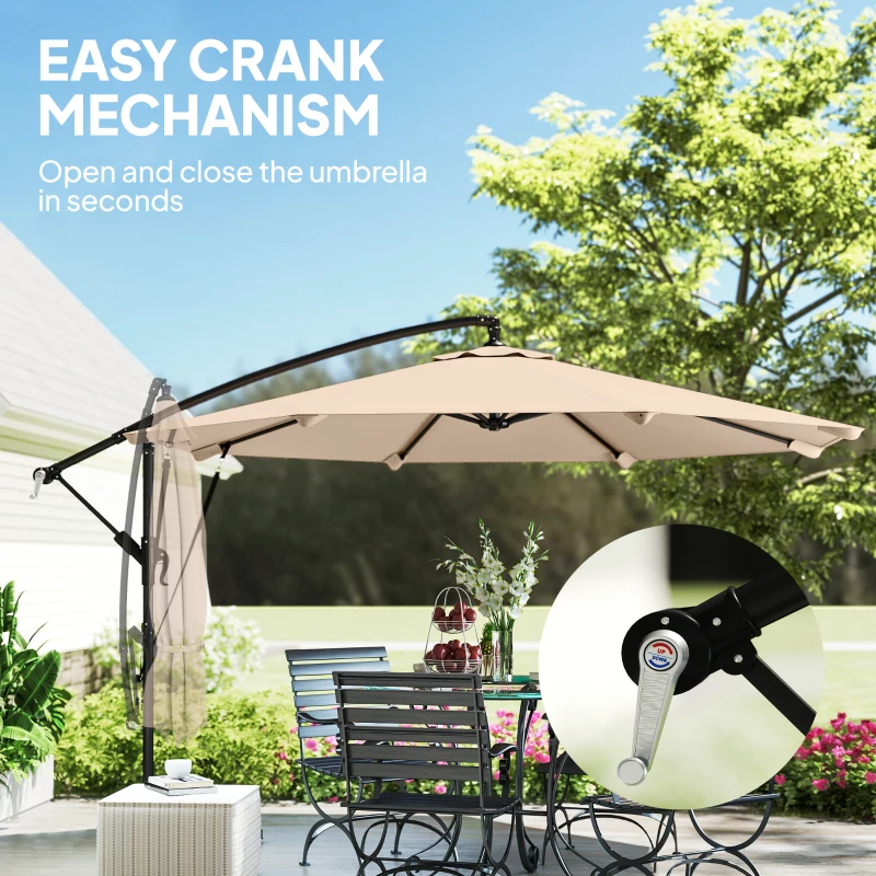 Outsunny 3 m Cantilever Parasol with Protective Cover and Wind Ropes, Banana Parasol with Crank Handle, Khaki
