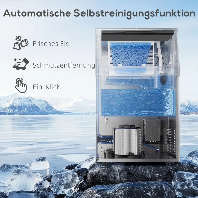 HOMCOM Commerciële Ijsblokjesmachine 45 kg/24 uur, roestvrij staal, met 15 kg opslag, zelfreiniging, zilver