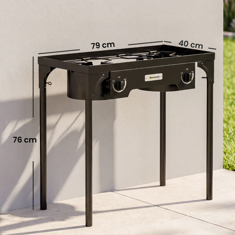 Outsunny Double Burner Camping Stove, 150,000 BTU High Pressure Camping Gas Stove with Detachable Legs, Black
