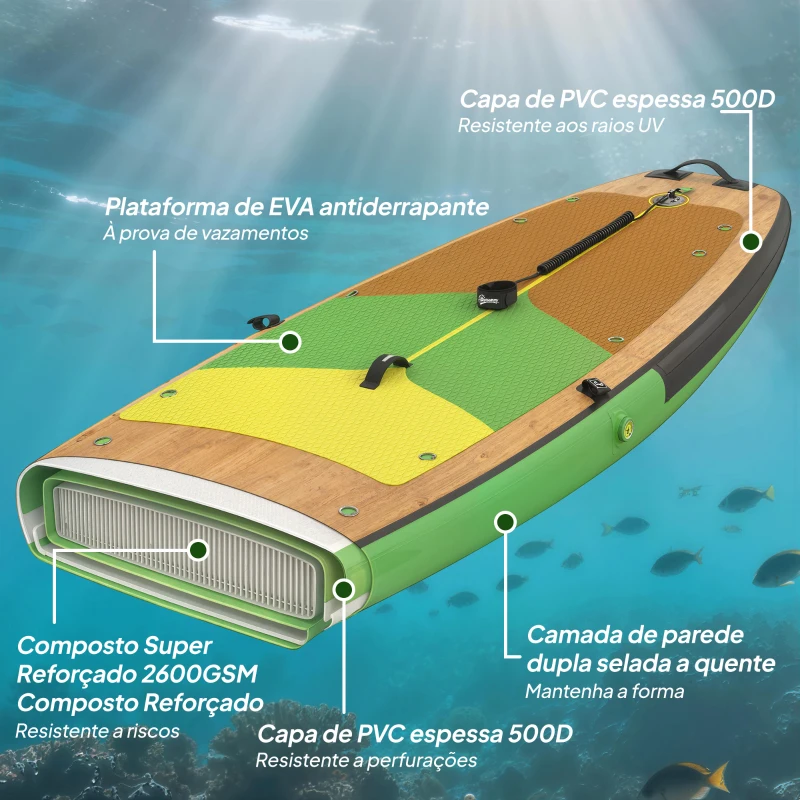Outsunny Prancha Paddle Surf Insuflável SUP Extra Longa de 335 cm com Assento Remo Conversível Quilhas Bomba e Mochila Carga 180 kg