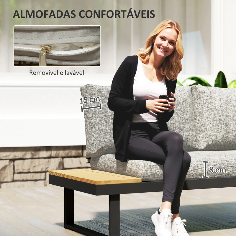 Outsunny Conjunto de Móveis de Jardim com Sofás de 2 Lugares, Mesa de Centro e Almofadas Espessas para Exterior, Cinza Claro