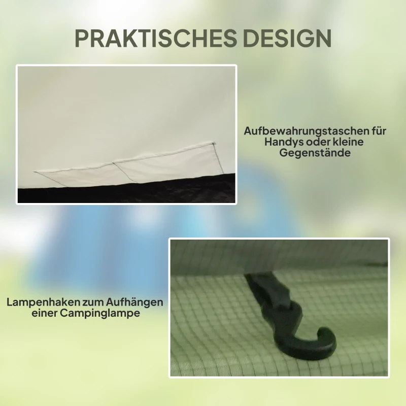 Outsunny Aufblasbares Campingzelt 3-6 Personen Outdoor Tunnelzelt mit Seitenfenstern Tür Luftträger 4,4 x 2,8 x 1,95 m Grün