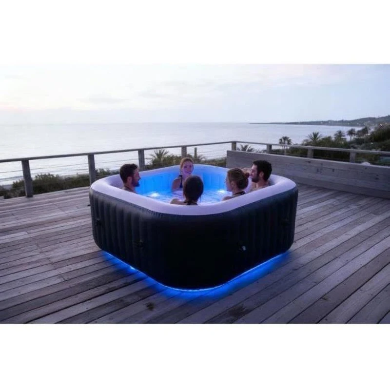 Spa gonflable avec bandeau LED SUNSPA - AC02-LED - 185 x 65 cm - 6 places - Carré (Avec filtre, cadenas, tapis de sol et