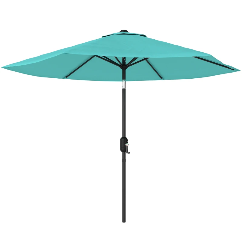 Outsunny 2.6 m Garden Parasol Umbrella with Aluminium Pole, Outdoor Patio Umbrella with Tilt and Crank, Vent, Turquoise